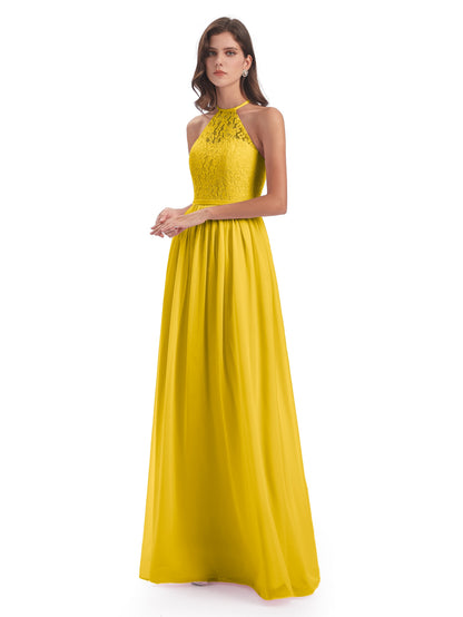 Magdalena Halter Keyhole Lace Long Bridesmaid Dresses