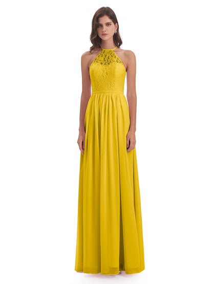 Magdalena Halter Keyhole Lace Long Bridesmaid Dresses