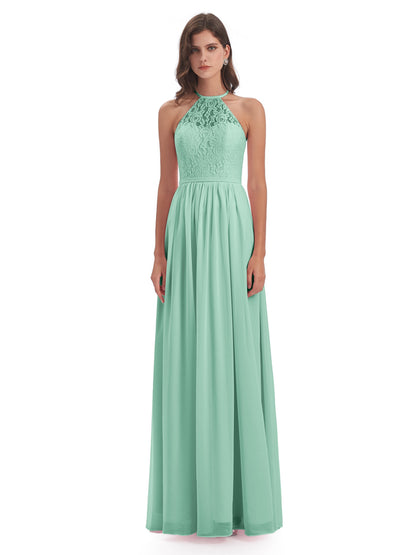 Magdalena Halter Keyhole Lace Long Bridesmaid Dresses