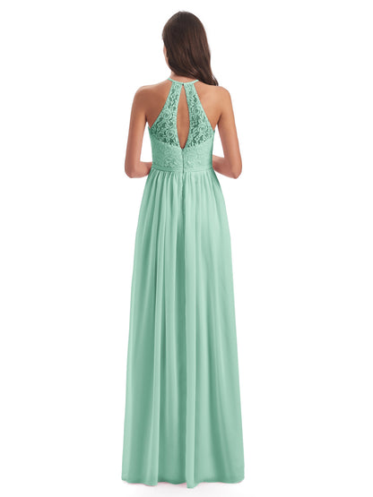 Magdalena Halter Keyhole Lace Long Bridesmaid Dresses