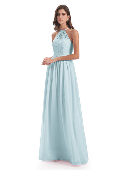 Magdalena Halter Keyhole Lace Long Bridesmaid Dresses