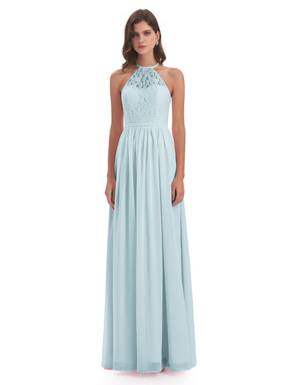 Magdalena Halter Keyhole Lace Long Bridesmaid Dresses