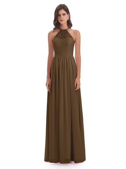 Magdalena Halter Keyhole Lace Long Bridesmaid Dresses