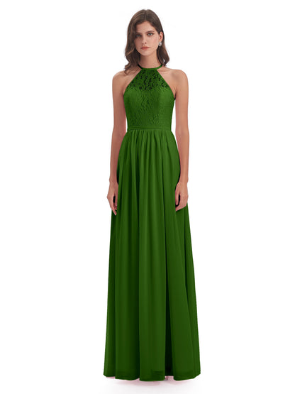 Magdalena Halter Keyhole Lace Long Bridesmaid Dresses
