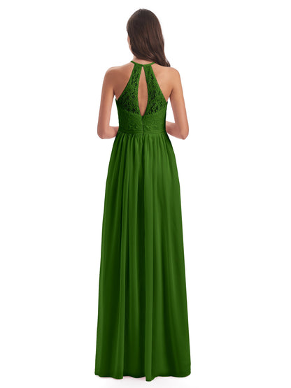 Magdalena Halter Keyhole Lace Long Bridesmaid Dresses