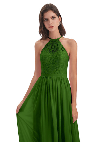Magdalena Halter Keyhole Lace Long Bridesmaid Dresses