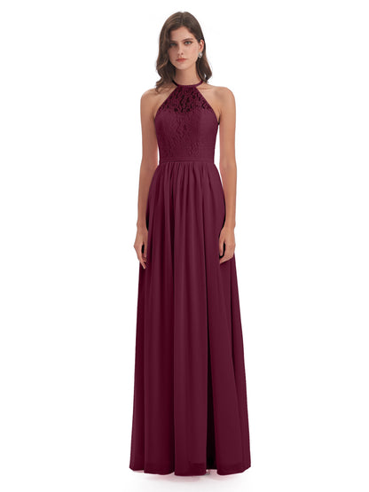 Magdalena Halter Keyhole Lace Long Bridesmaid Dresses