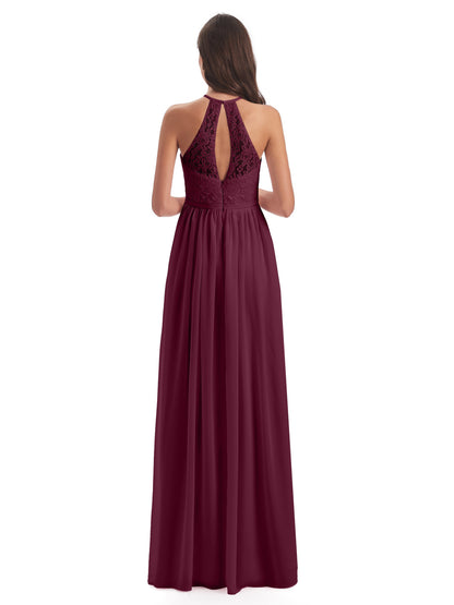 Magdalena Halter Keyhole Lace Long Bridesmaid Dresses