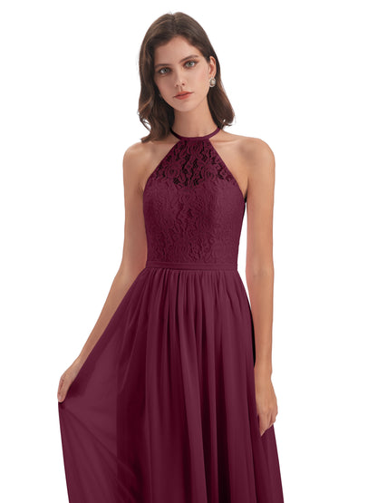 Magdalena Halter Keyhole Lace Long Bridesmaid Dresses