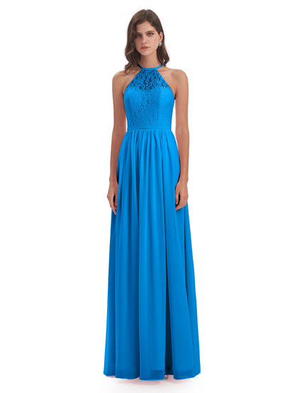 Magdalena Halter Keyhole Lace Long Bridesmaid Dresses
