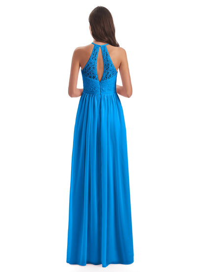 Magdalena Halter Keyhole Lace Long Bridesmaid Dresses