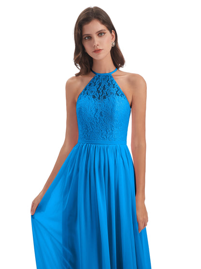 Magdalena Halter Keyhole Lace Long Bridesmaid Dresses