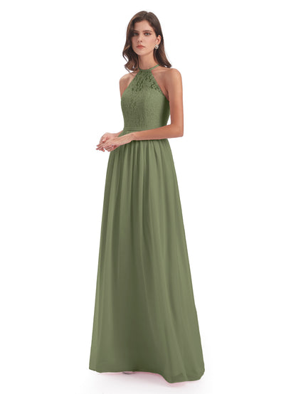 Magdalena Halter Keyhole Lace Long Bridesmaid Dresses