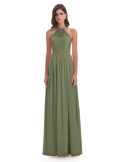 Magdalena Halter Keyhole Lace Long Bridesmaid Dresses