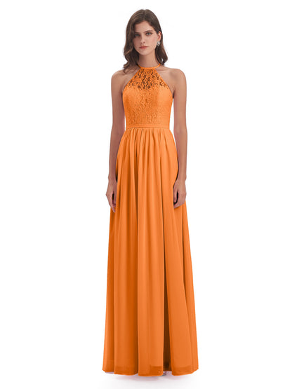 Magdalena Halter Keyhole Lace Long Bridesmaid Dresses