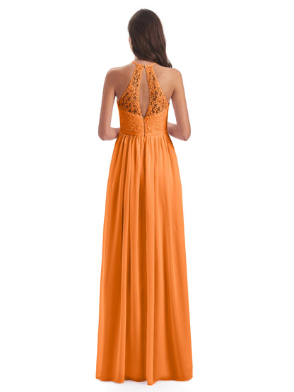 Magdalena Halter Keyhole Lace Long Bridesmaid Dresses