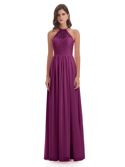 Magdalena Halter Keyhole Lace Long Bridesmaid Dresses