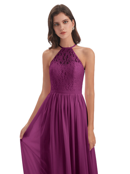 Magdalena Halter Keyhole Lace Long Bridesmaid Dresses