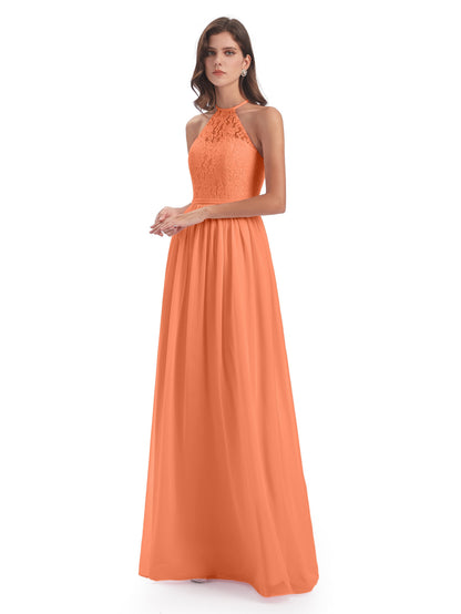 Magdalena Halter Keyhole Lace Long Bridesmaid Dresses