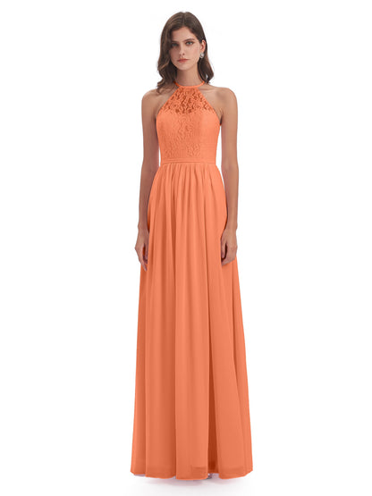 Magdalena Halter Keyhole Lace Long Bridesmaid Dresses