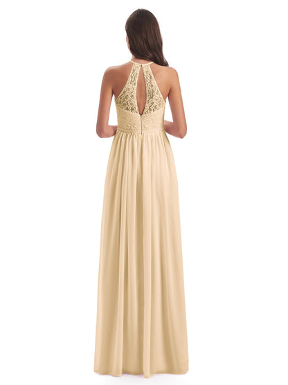 Magdalena Halter Keyhole Lace Long Bridesmaid Dresses
