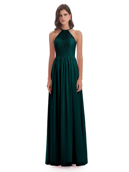 Magdalena Halter Keyhole Lace Long Bridesmaid Dresses
