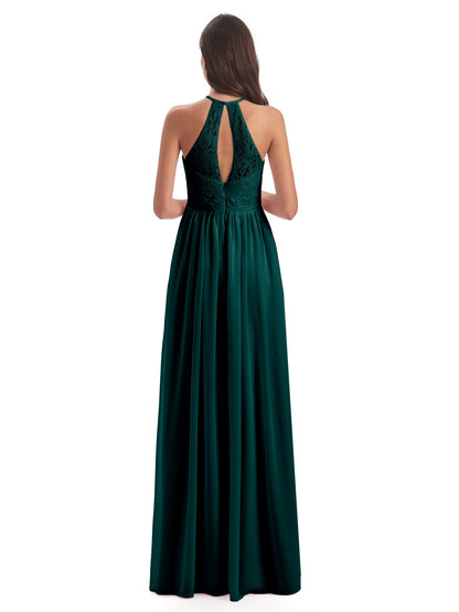 Magdalena Halter Keyhole Lace Long Bridesmaid Dresses
