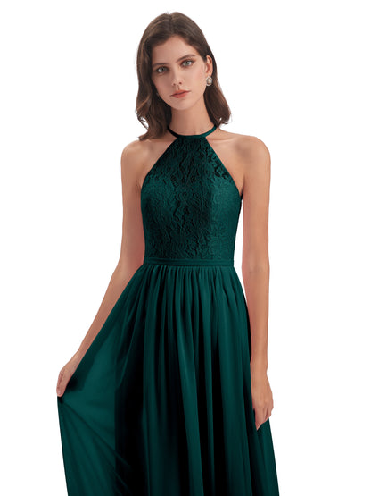 Magdalena Halter Keyhole Lace Long Bridesmaid Dresses