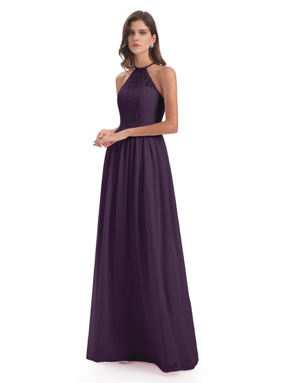 Magdalena Halter Keyhole Lace Long Bridesmaid Dresses