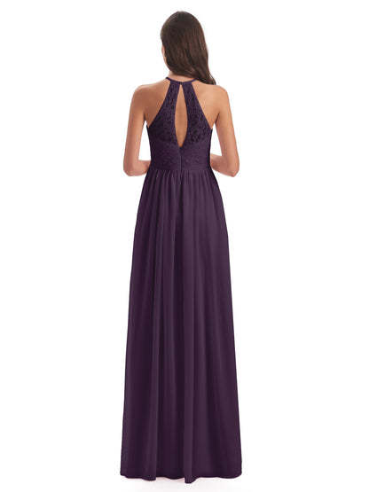 Magdalena Halter Keyhole Lace Long Bridesmaid Dresses