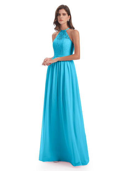 Magdalena Halter Keyhole Lace Long Bridesmaid Dresses