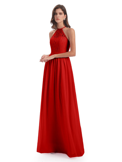 Magdalena Halter Keyhole Lace Long Bridesmaid Dresses