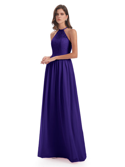 Magdalena Halter Keyhole Lace Long Bridesmaid Dresses