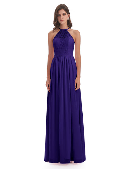 Magdalena Halter Keyhole Lace Long Bridesmaid Dresses