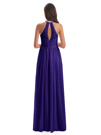 Magdalena Halter Keyhole Lace Long Bridesmaid Dresses