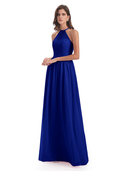 Magdalena Halter Keyhole Lace Long Bridesmaid Dresses