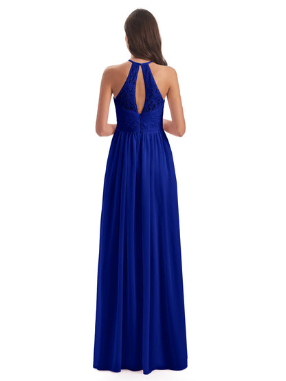 Magdalena Halter Keyhole Lace Long Bridesmaid Dresses