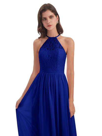 Magdalena Halter Keyhole Lace Long Bridesmaid Dresses