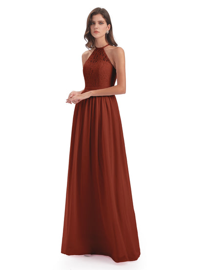 Magdalena Halter Keyhole Lace Long Bridesmaid Dresses