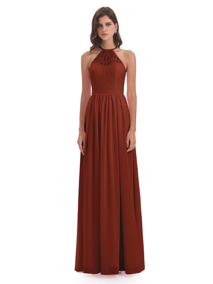 Magdalena Halter Keyhole Lace Long Bridesmaid Dresses