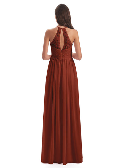 Magdalena Halter Keyhole Lace Long Bridesmaid Dresses