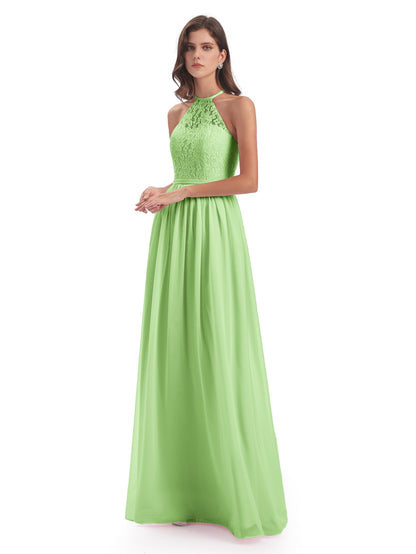 Magdalena Halter Keyhole Lace Long Bridesmaid Dresses