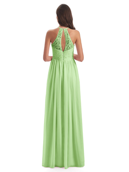 Magdalena Halter Keyhole Lace Long Bridesmaid Dresses