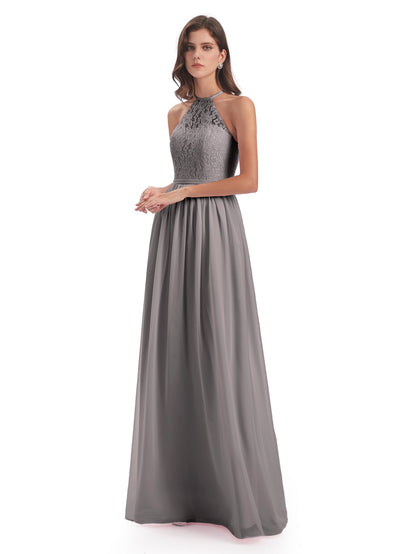 Magdalena Halter Keyhole Lace Long Bridesmaid Dresses