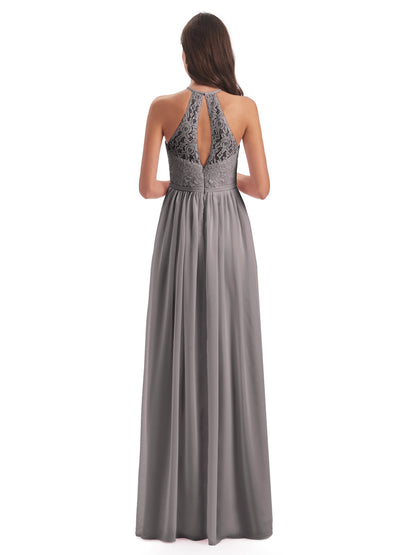 Magdalena Halter Keyhole Lace Long Bridesmaid Dresses