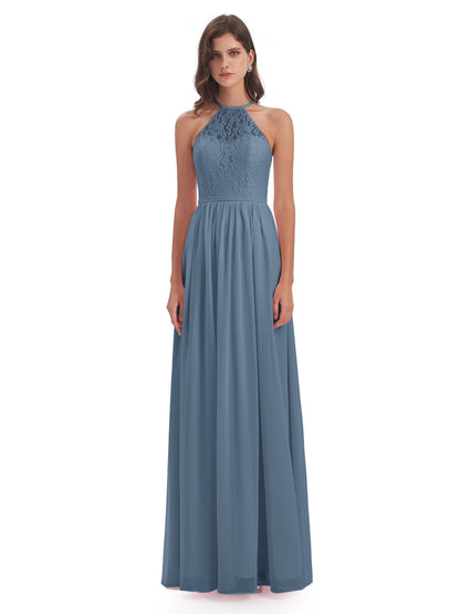 Magdalena Halter Keyhole Lace Long Bridesmaid Dresses