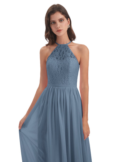 Magdalena Halter Keyhole Lace Long Bridesmaid Dresses