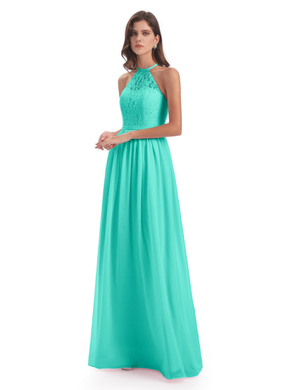 Magdalena Halter Keyhole Lace Long Bridesmaid Dresses