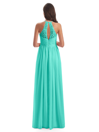 Magdalena Halter Keyhole Lace Long Bridesmaid Dresses