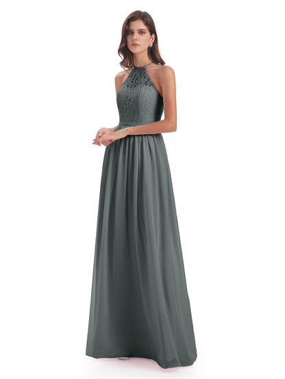 Magdalena Halter Keyhole Lace Long Bridesmaid Dresses